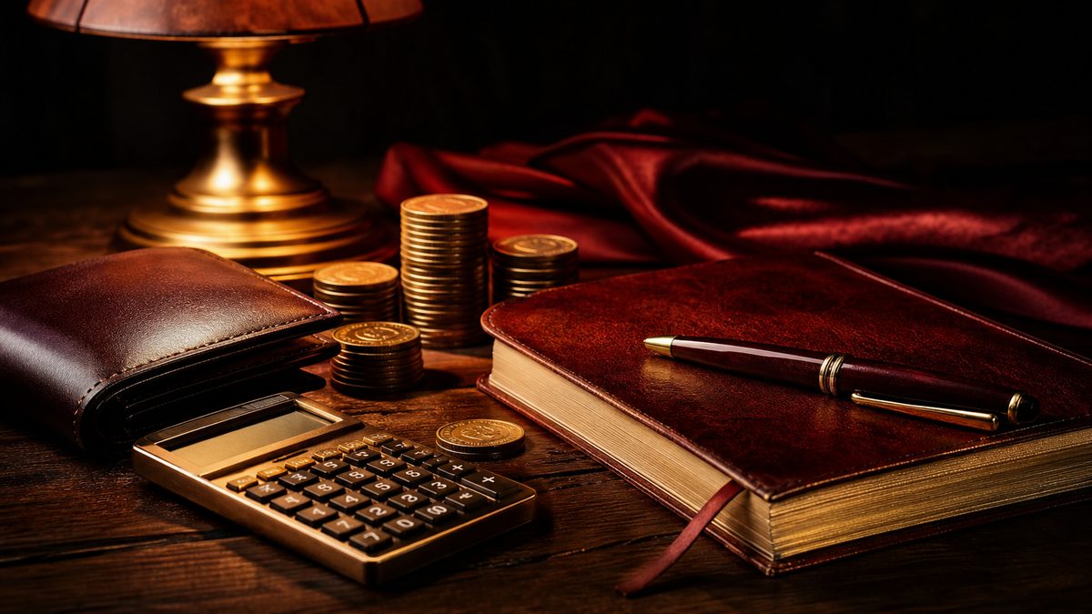 Celengan, kalkulator, dan koin untuk manajemen bankroll