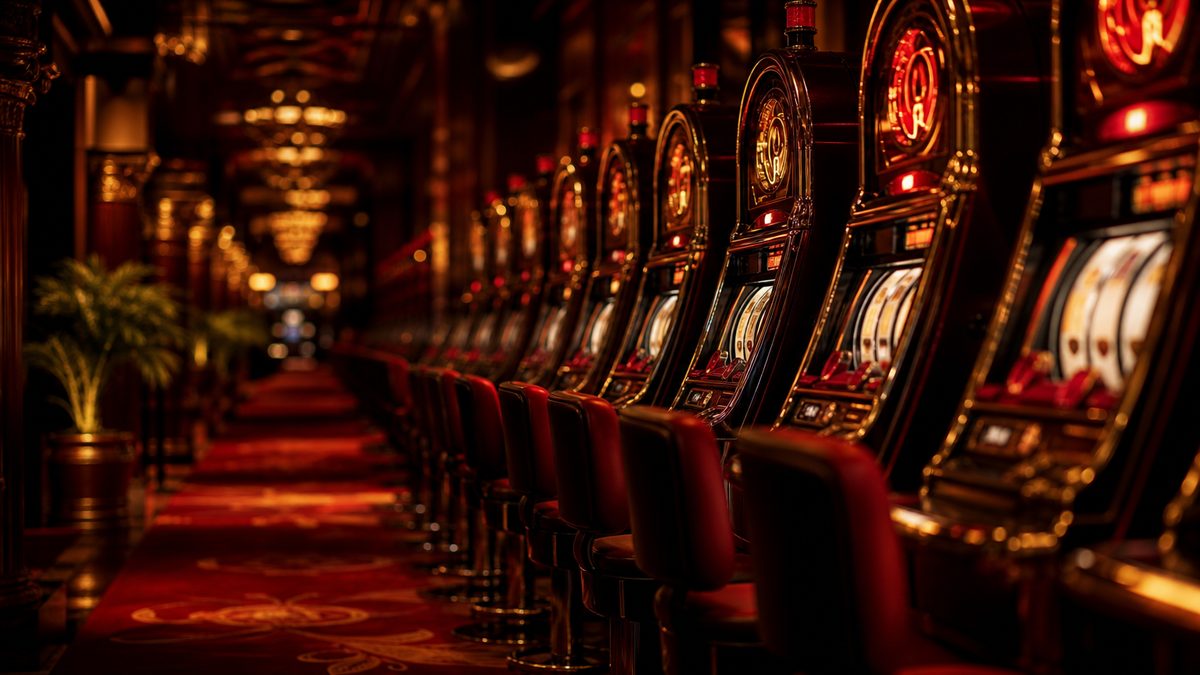 Mesin slot berdiri berderet di lantai kasino